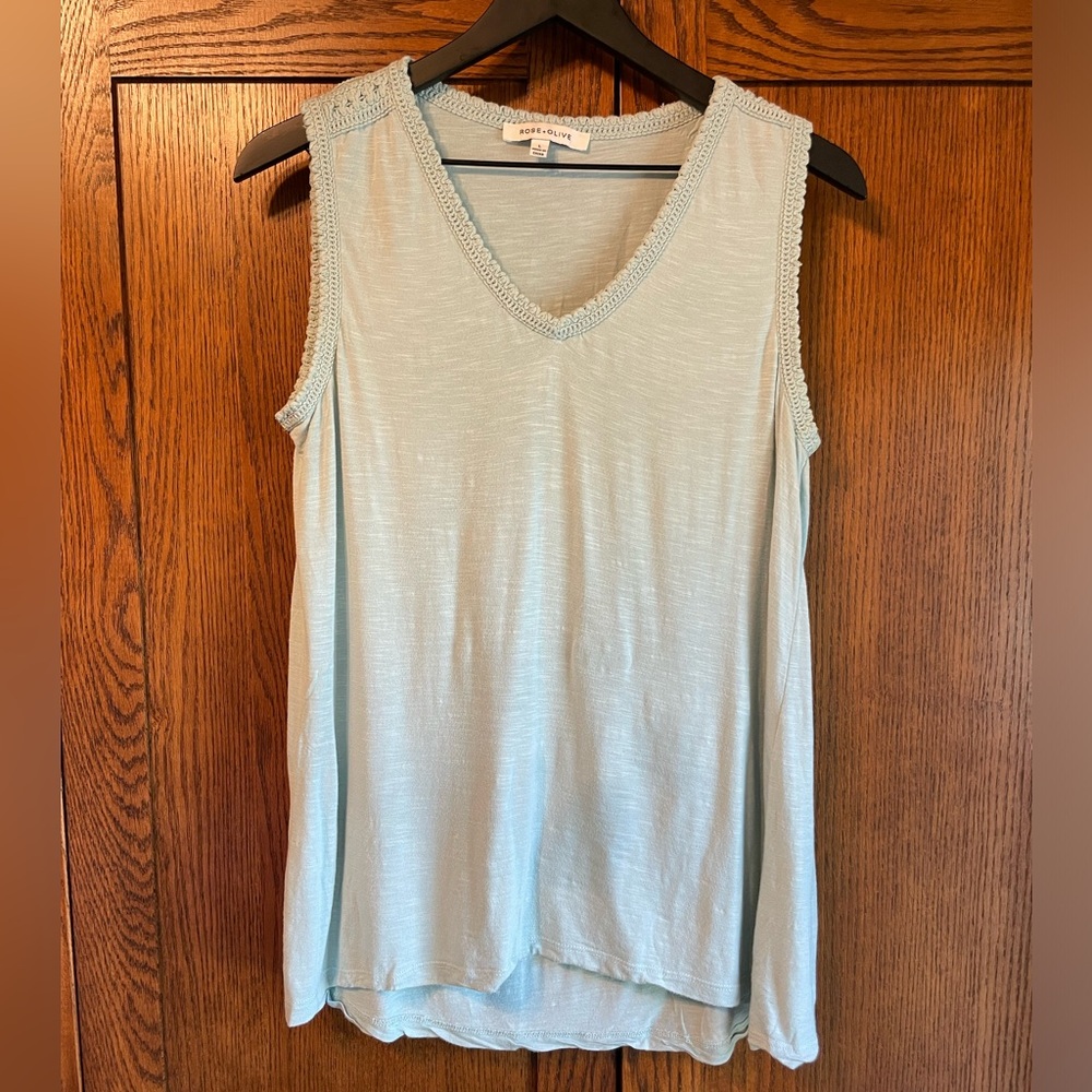 Boho Rose + Olive crochet trim tank